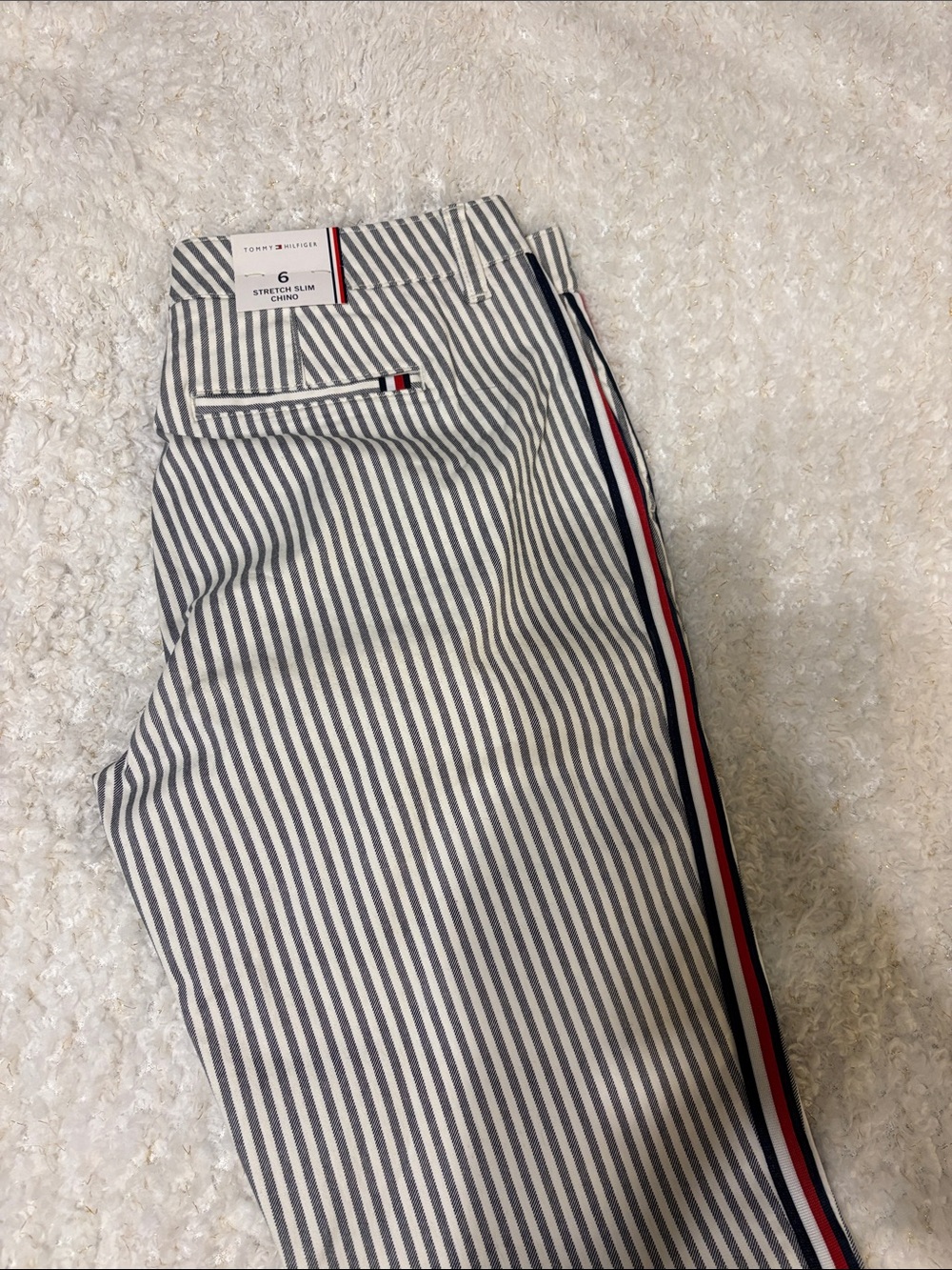 Striped Trousers with Red & Navy Side Stripe